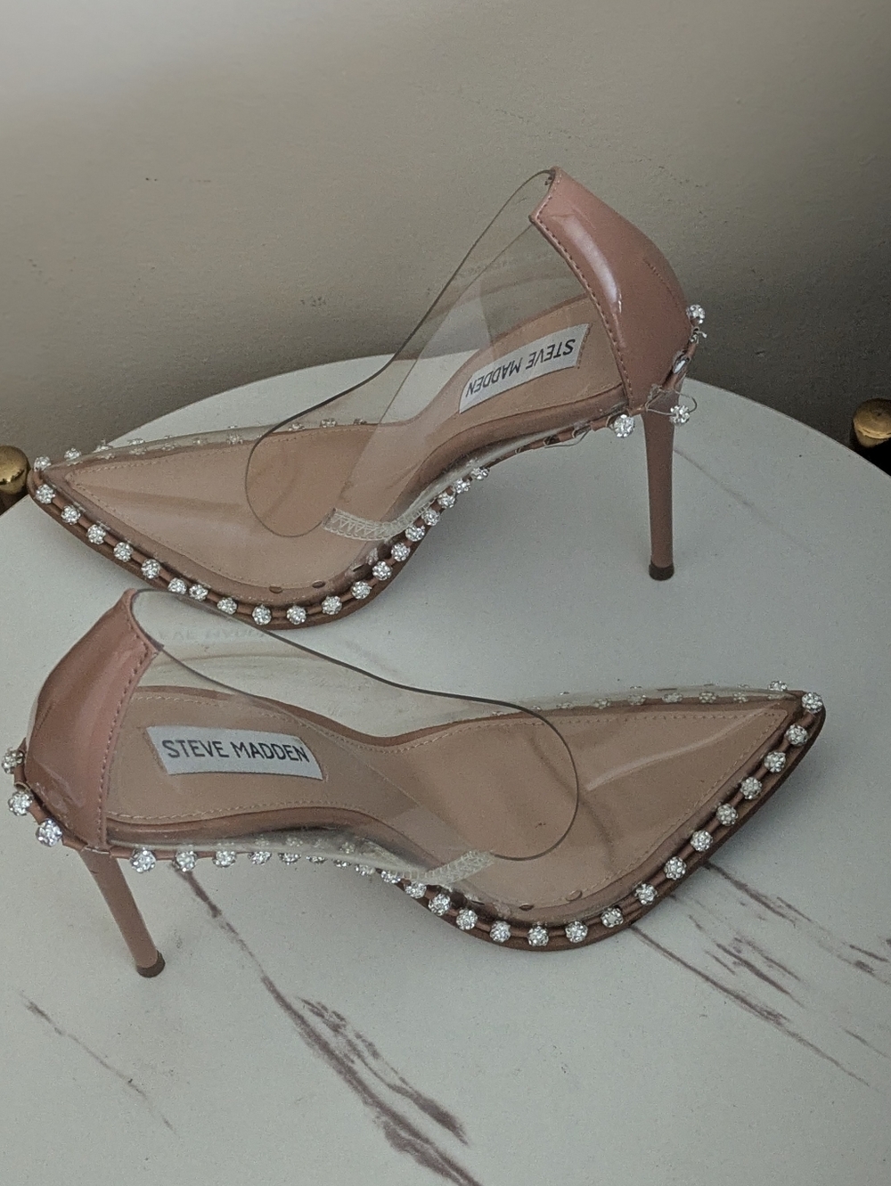 Steve Madden Nude Clear Pointed Toe Pumps with Crystal Trim - Picture 8 of 14